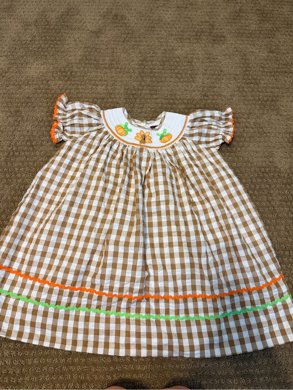 Smocked Brown Gingham Pumpkin Dress for Girls